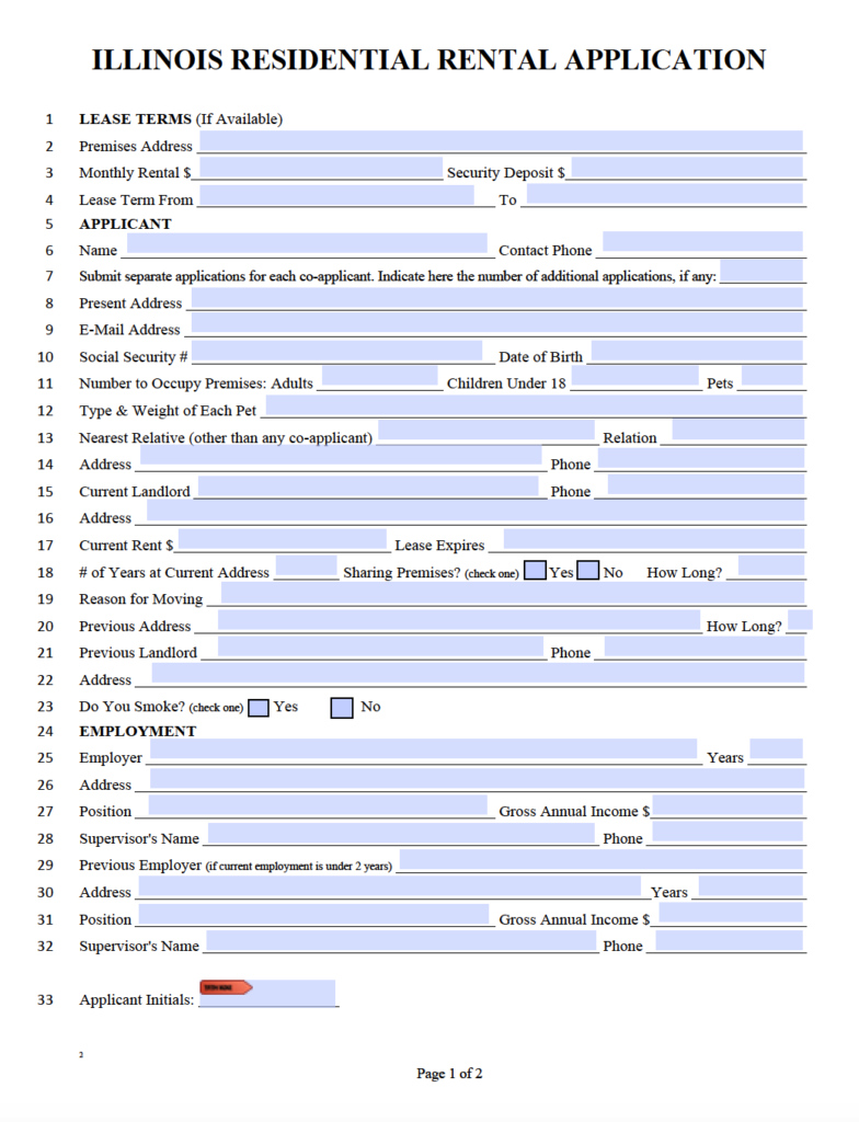 Free Illinois Residential Rental Application Form PDF