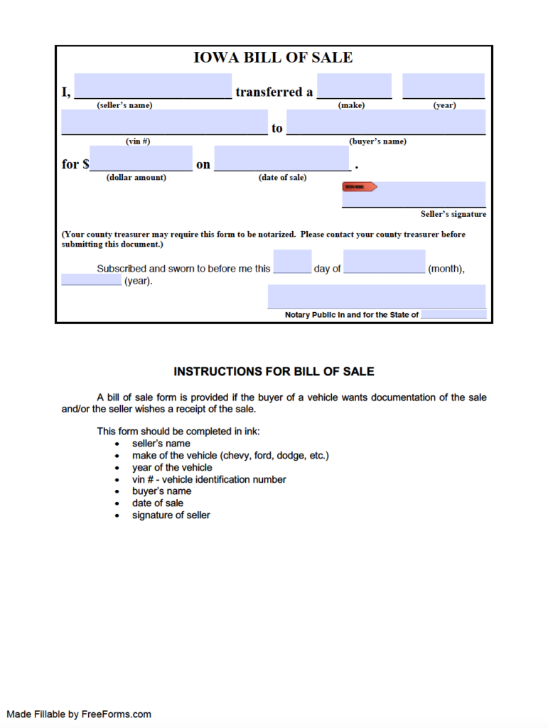Free Iowa Bill Of Sale Forms PDF