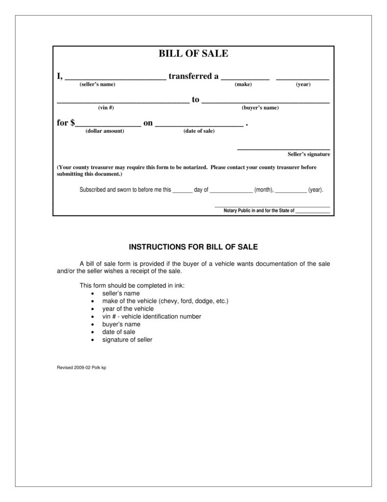 Free Iowa Car Bill Of Sale Template Fillable Forms