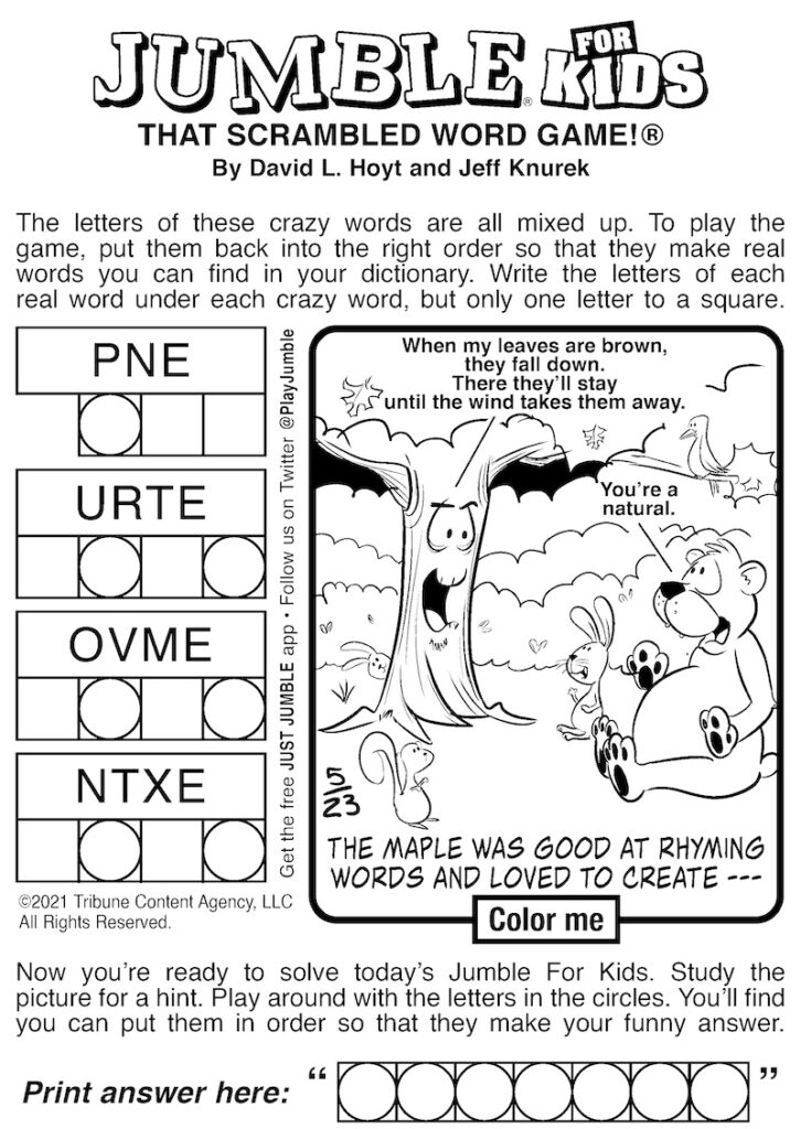 Free Jumble Puzzles For Kids And Adults BOOMER Magazine