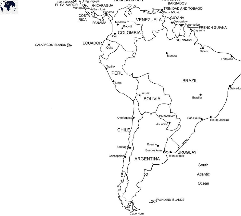 Free Labeled South America Map With Countries Capital PDF South America Map America Map South America