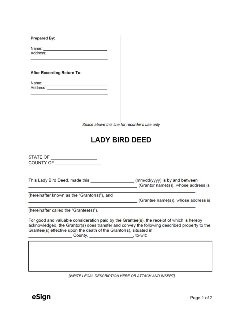 Free Lady Bird Deed Form PDF Word