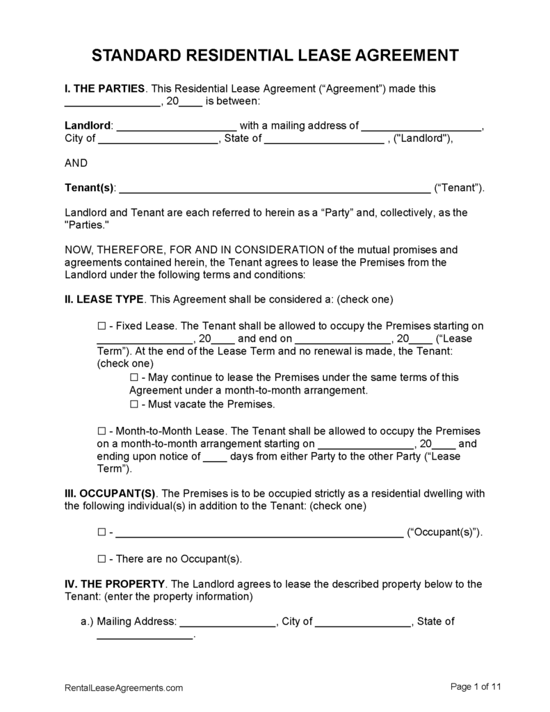 Free Lease Agreement Templates PDF Word