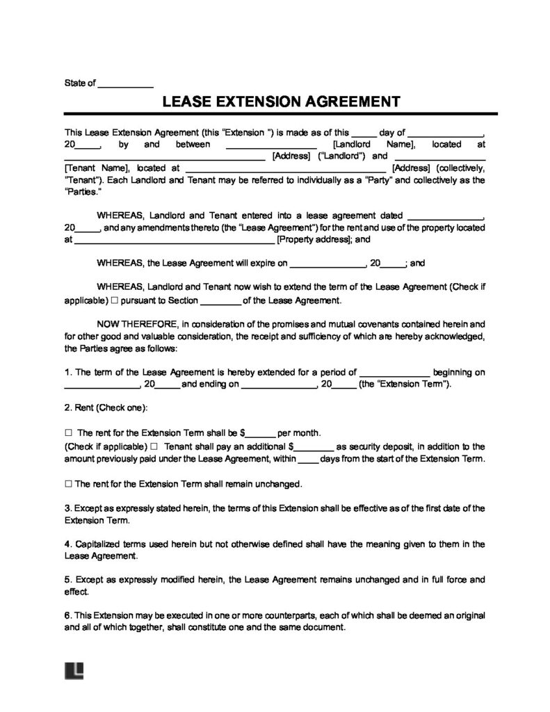 Free Lease Extension Agreement PDF MS Word Legal Templates
