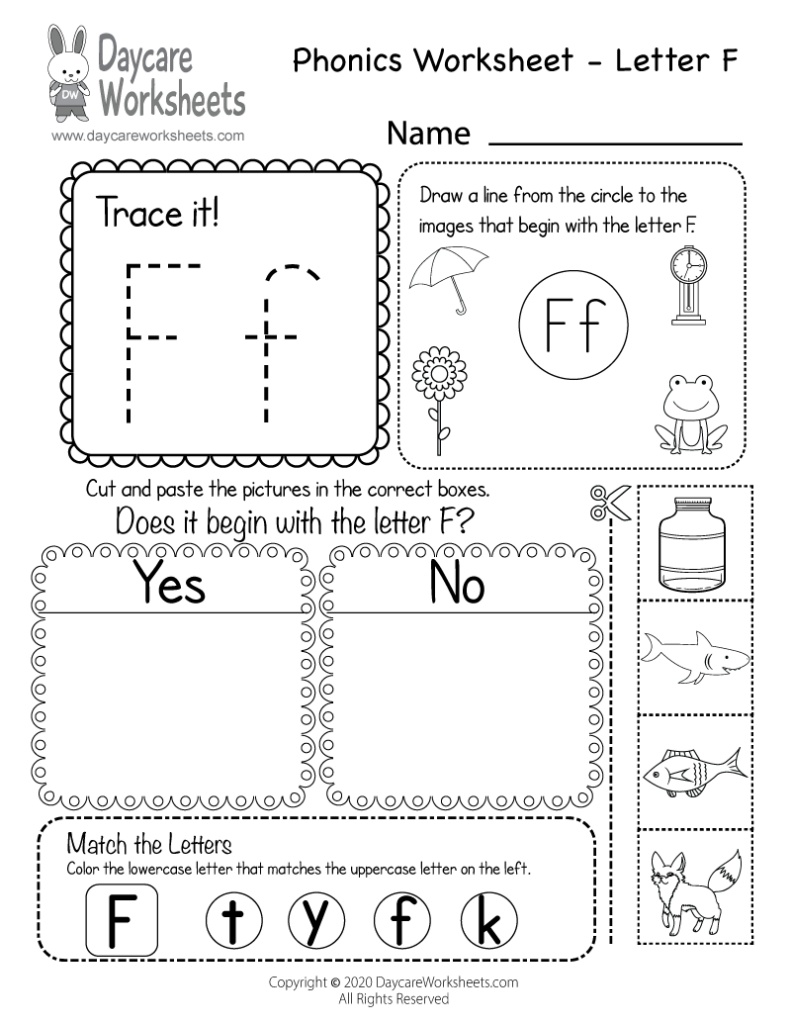 Free Letter F Phonics Worksheet For Preschool Beginning Sounds