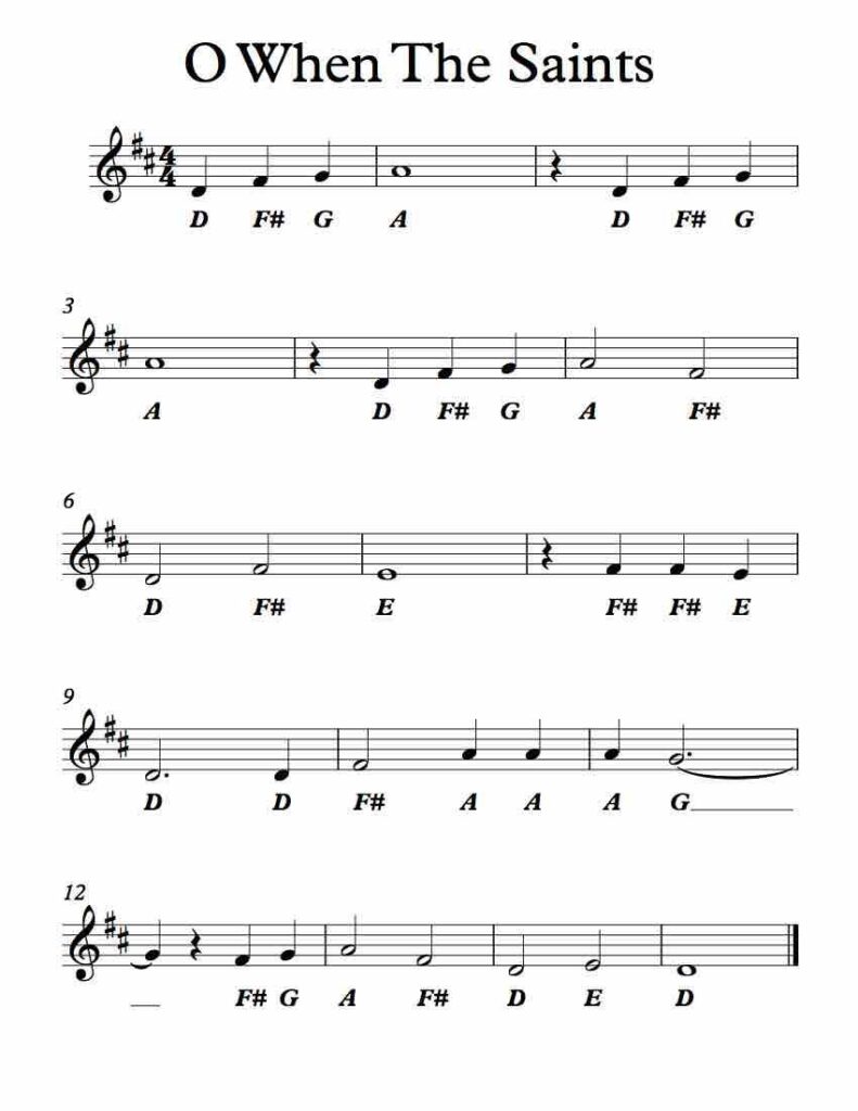 Free Letter Names Worksheet O When The Saints Piano Sheet Music Free Piano Music Easy Piano Sheet Music