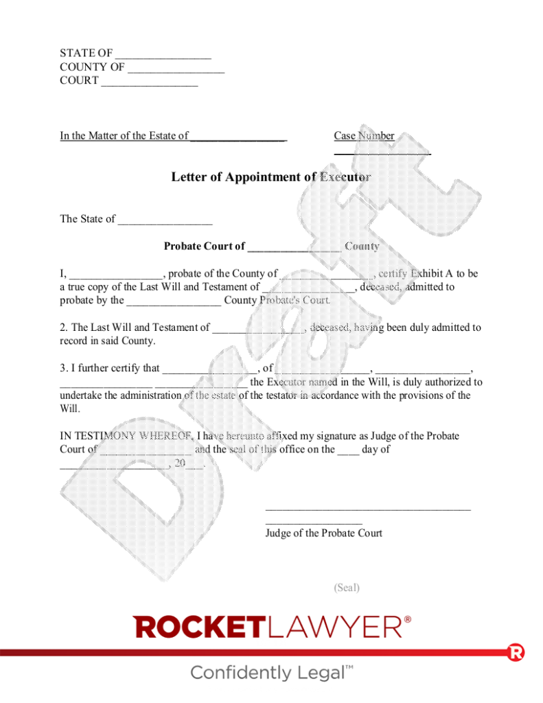 Free Letter Of Appointment Of Executor Free To Print Save Download