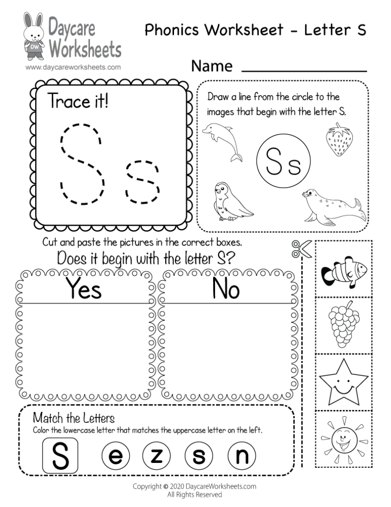 Free Letter S Phonics Worksheet For Preschool Beginning Sounds