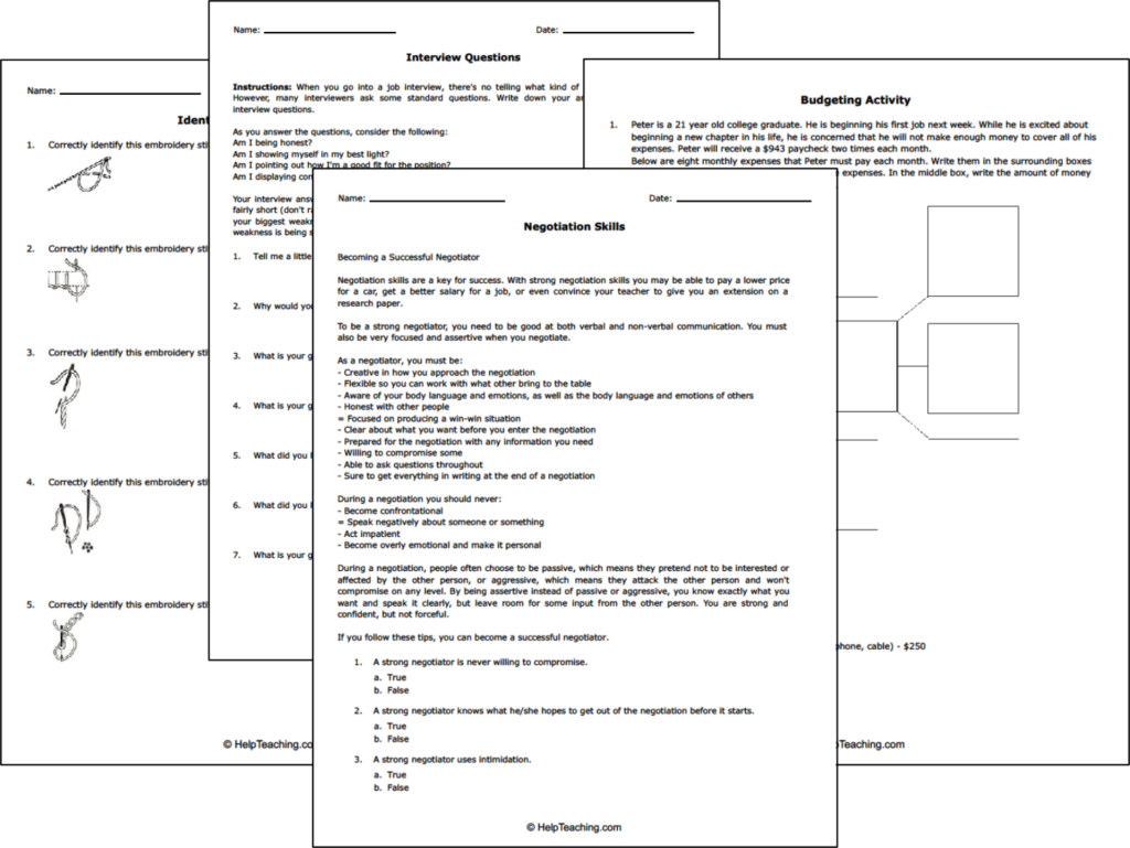 Free Life And Money Skills Worksheets