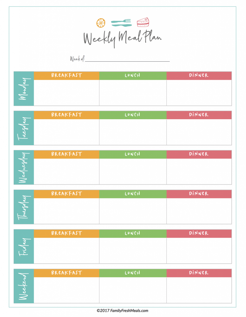 Free Meal Plan Printables Family Fresh Meals