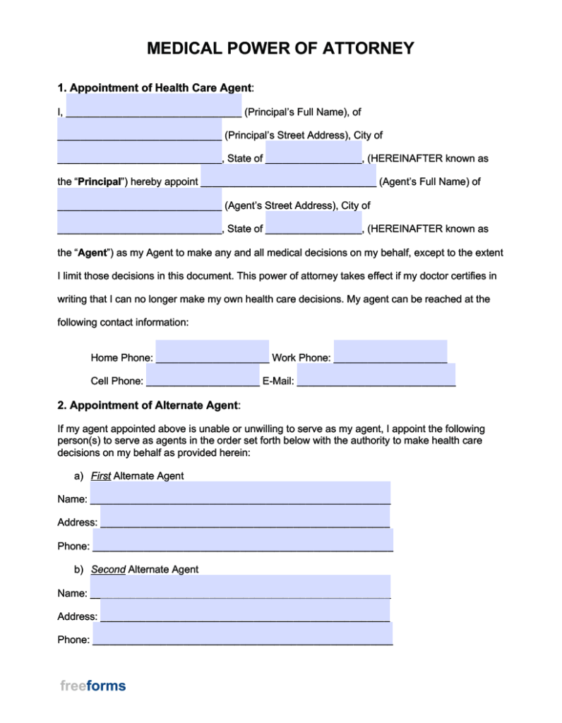 Free Medical Power Of Attorney Forms PDF WORD