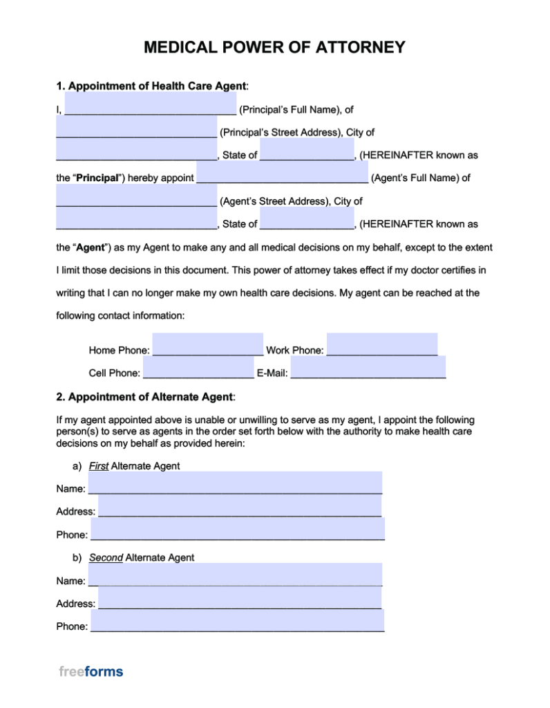 Free Printable Medical Power Of Attorney Form California