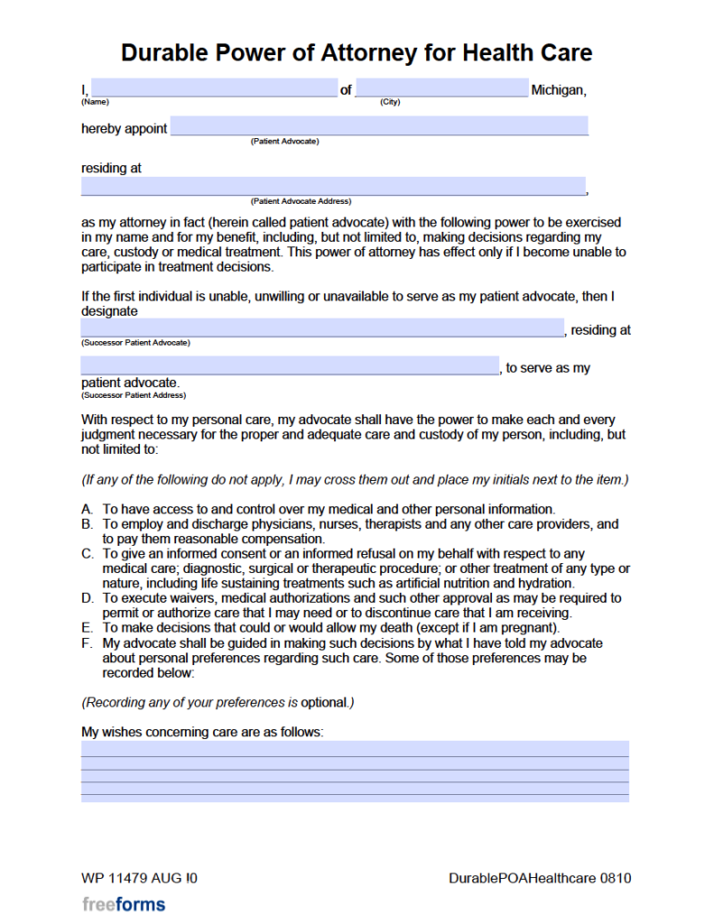 Free Printable Medical Power Of Attorney Forms