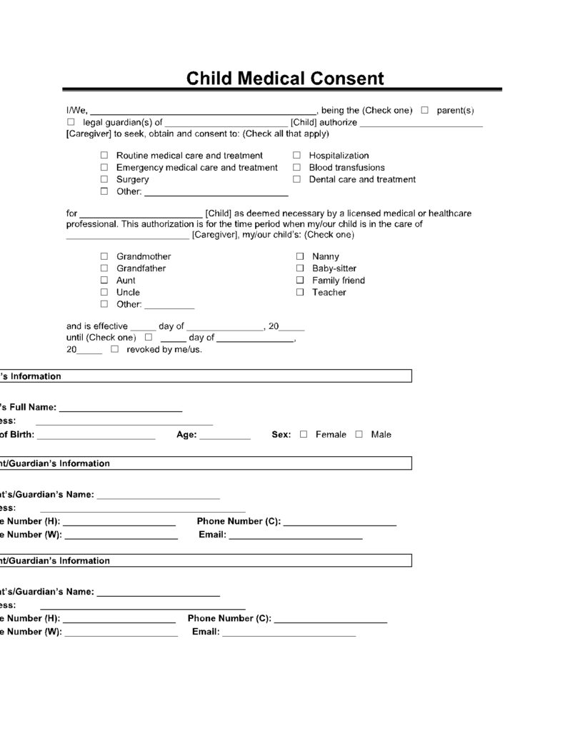 Free Minor Child Medical Consent Form Template CocoSign