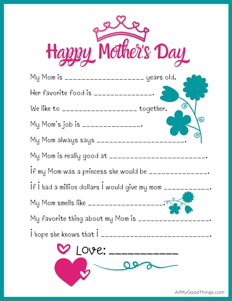 FREE Mother s Day Questionnaire Printable All My Good Things