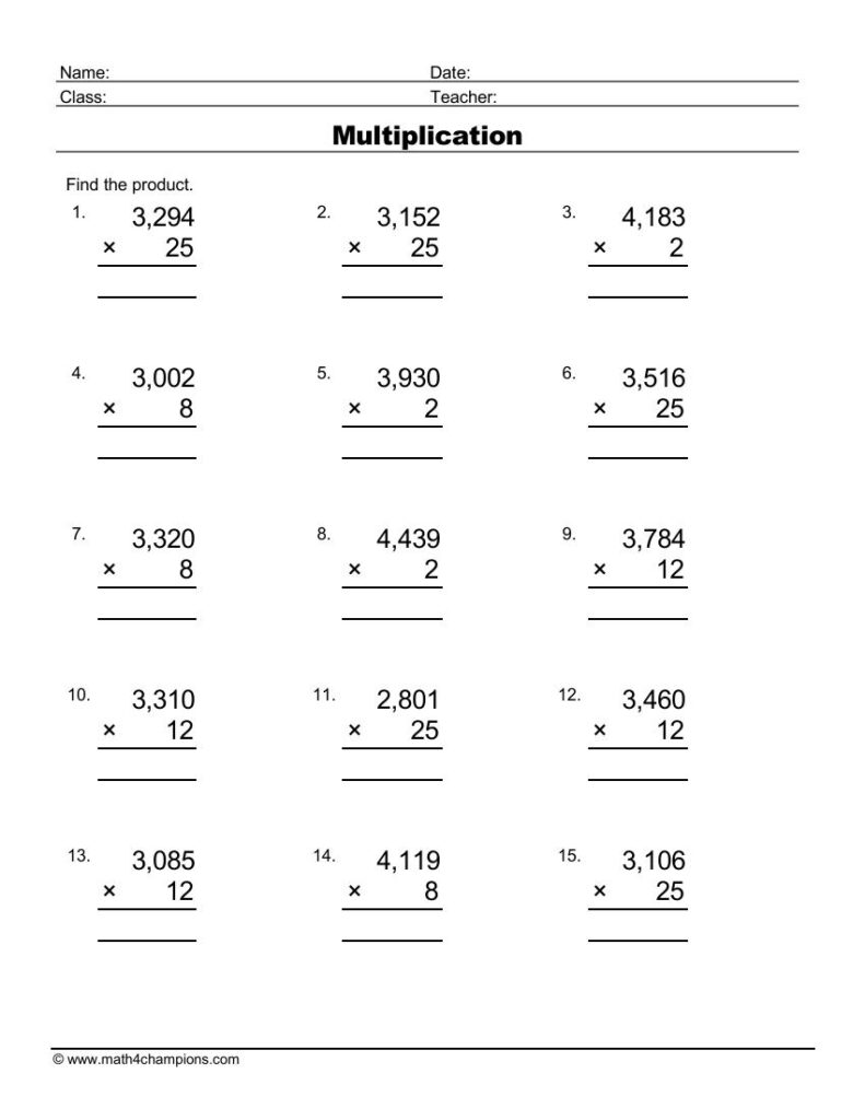 Free Multiplication Math Worksheets Pdf MATH ZONE FOR KIDS