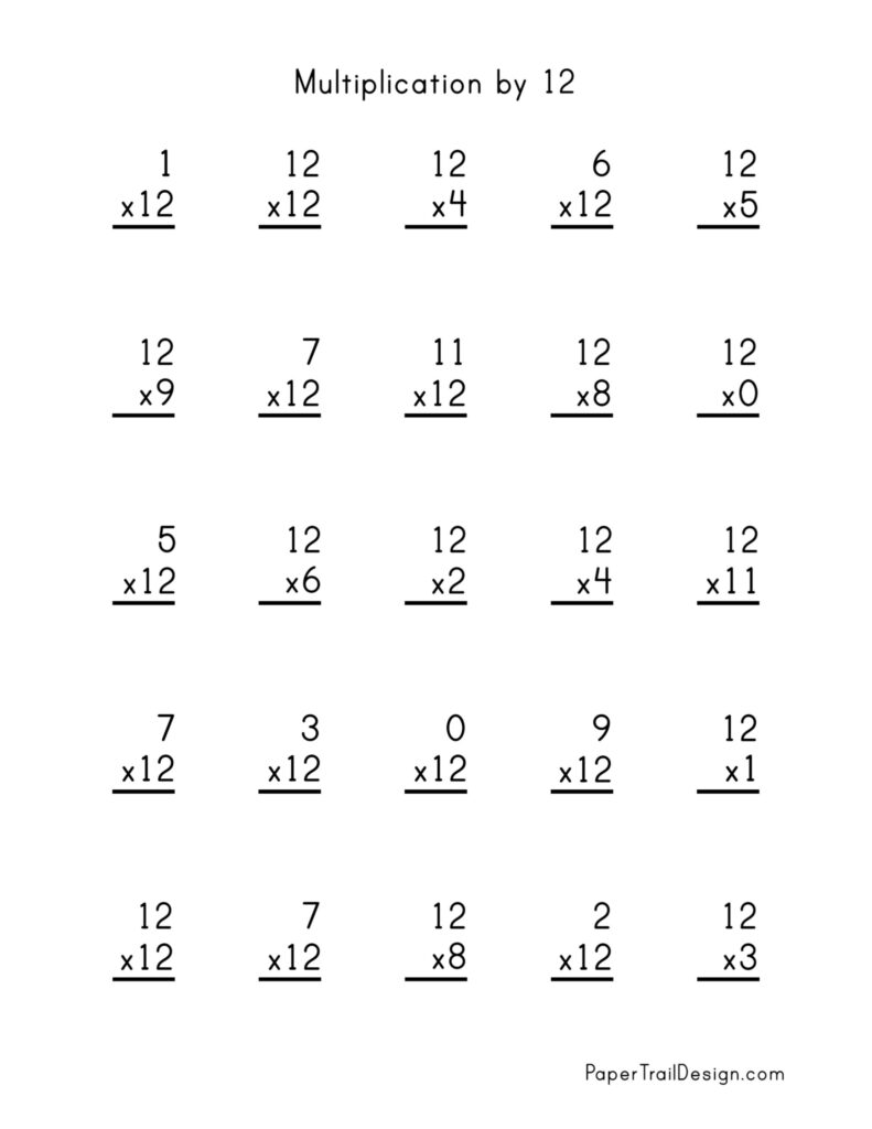 Free Multiplication Worksheets 1 12 Paper Trail Design