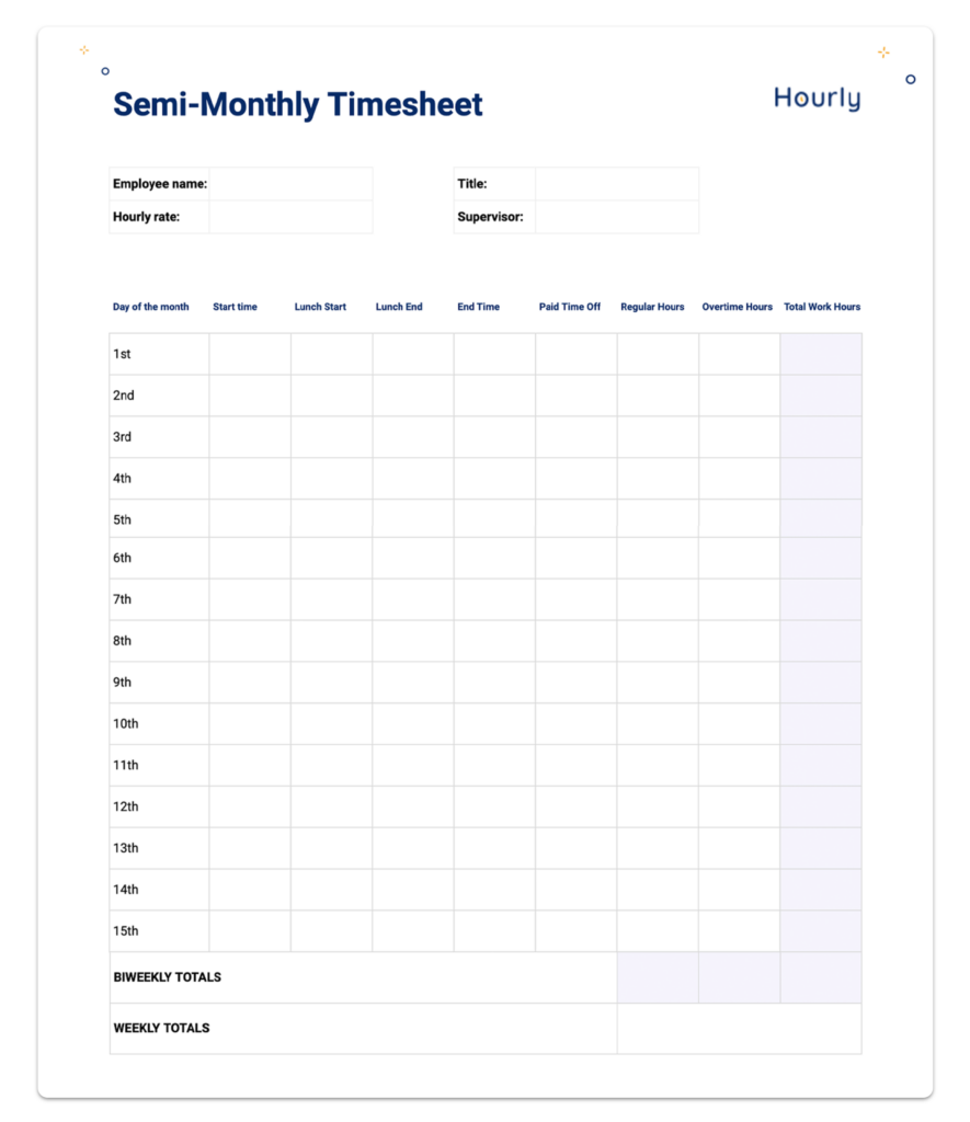  Free Paper Timesheet Templates And Printable Timecards Hourly Inc 