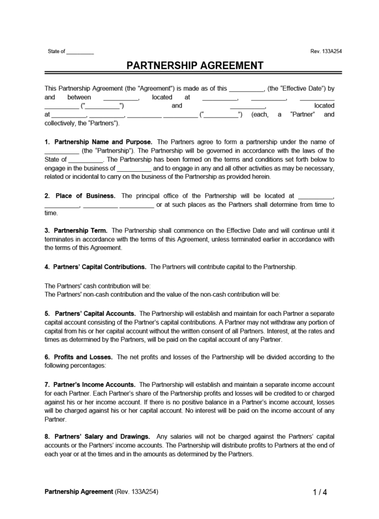 Free Partnership Agreement Template PDF Word 