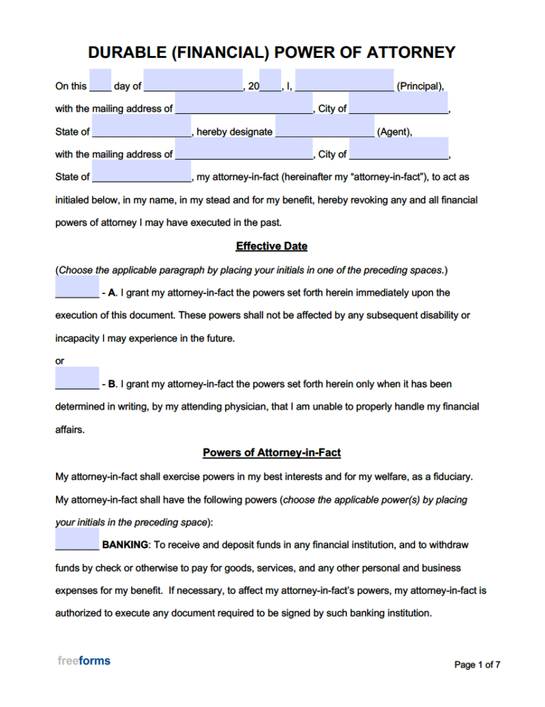 Free Power Of Attorney Forms PDF WORD