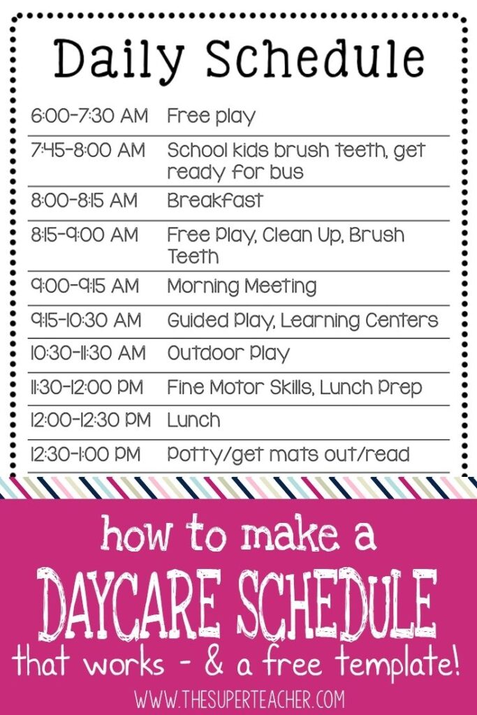 Free Preschool Template For Schedule Daycare Schedule Starting A Daycare Opening A Daycare