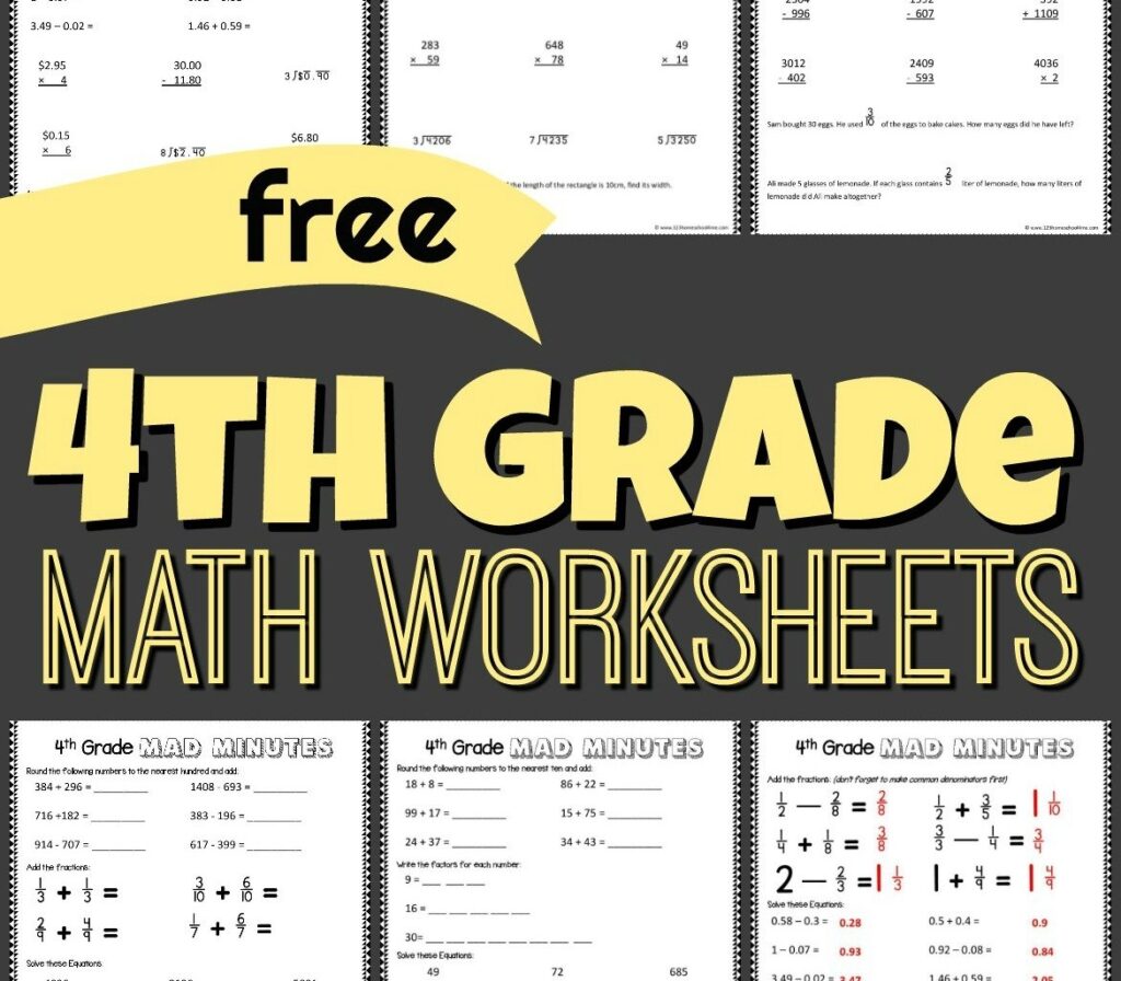  FREE Printable 4th Grade Math Worksheets Pdf