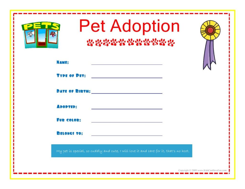 Free Printable Adoption Papers Pet Adoption Certificate For The Kids To Fill Out About Birth Certificate Template Adoption Certificate Pet Adoption Certificate