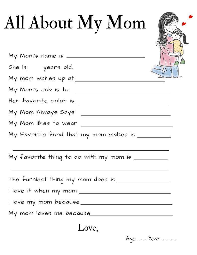 Free Printable All About My Mom Questionnaire The Keele Deal
