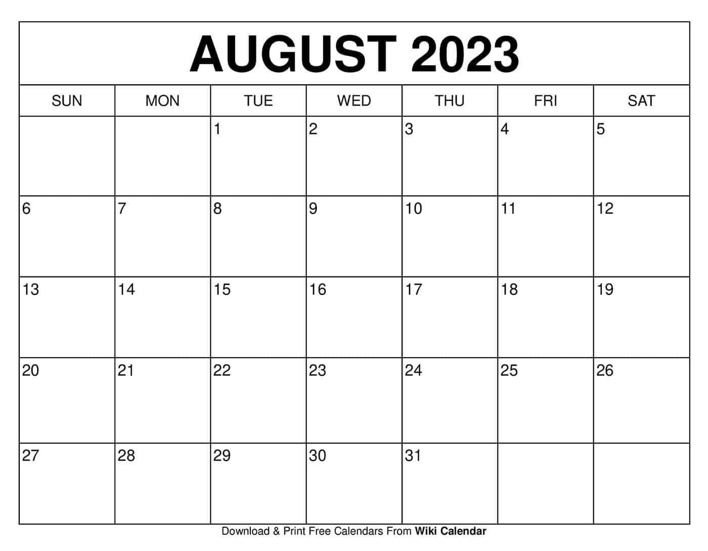 Printable August 2023 Calendar