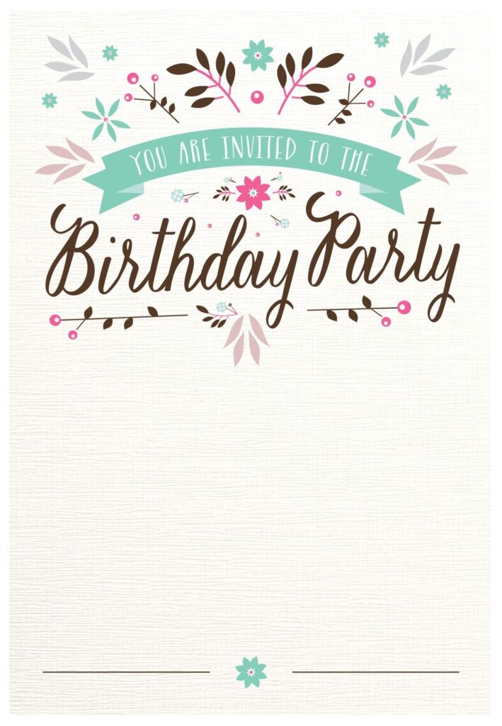 Free Printable Birthday Invitation Flat Floral Greetings Birthday Invitation Card Template Floral Birthday Invitations Birthday Party Invitations Printable