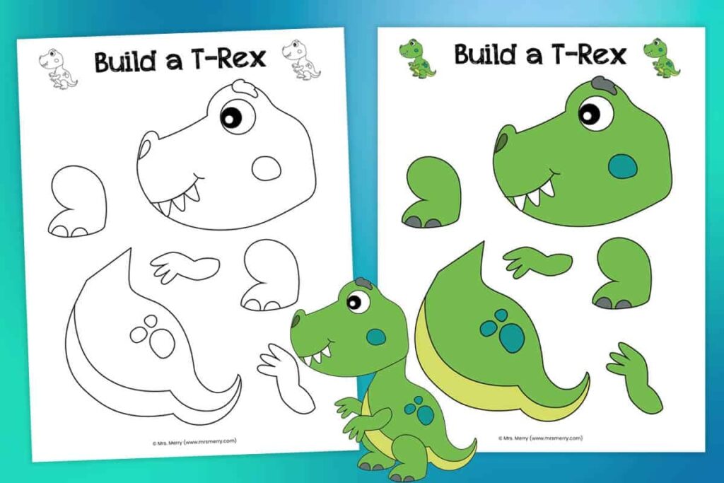 Free Printable Build a T Rex Dinosaur Mrs Merry