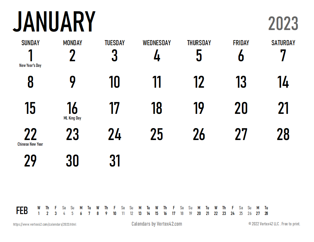 Vertex Printable Calendar 2023