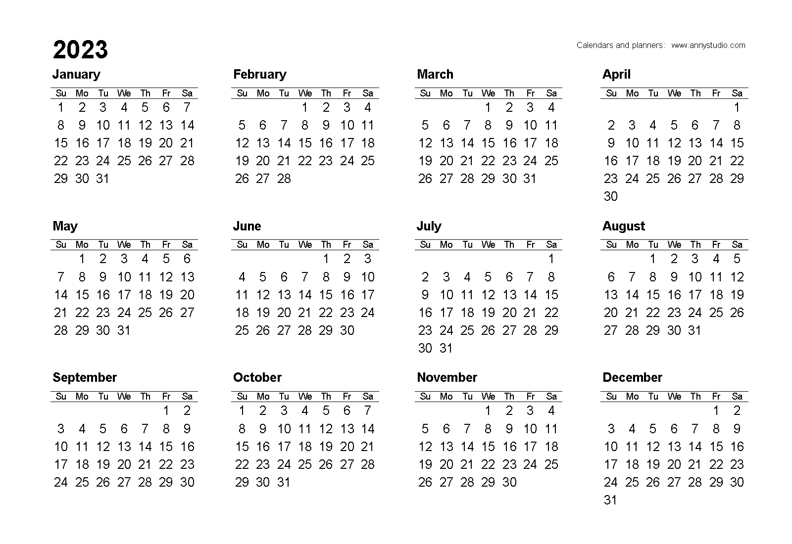 A4 Calendar 2023 Printable