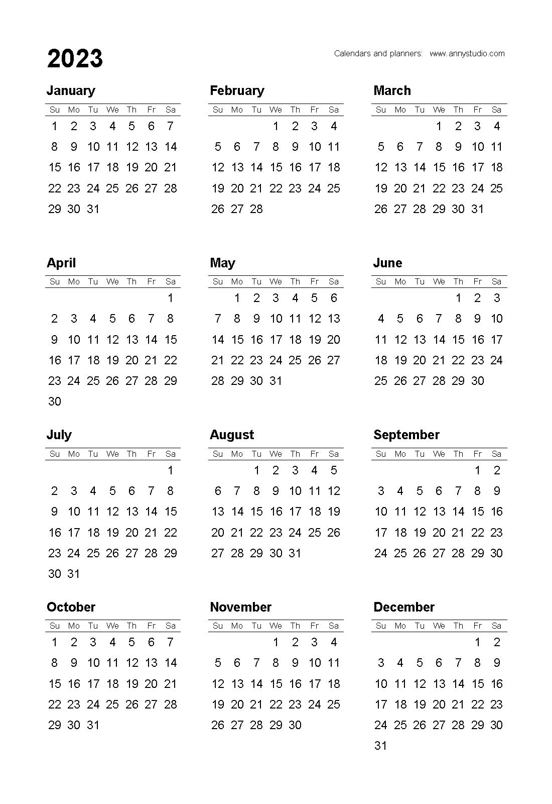 Printable A4 2023 Calendar - Free Printable Templates