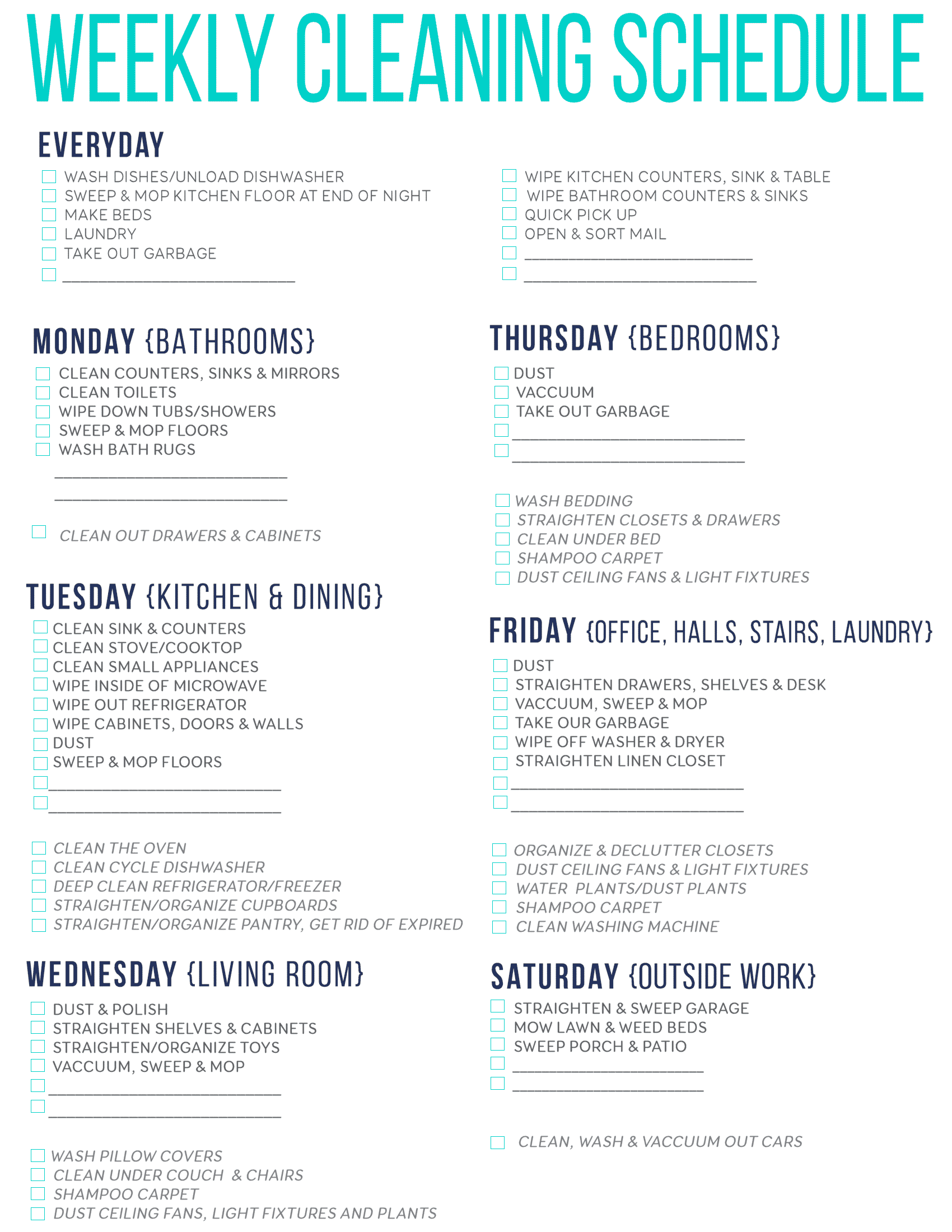 Free Cleaning Schedule Printable