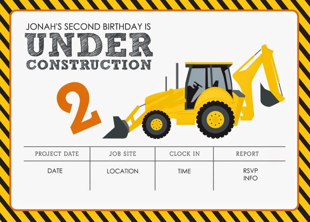 Free Printable Construction Birthday Invitation Templates