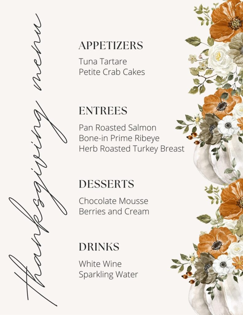 Free Printable Customizable Thanksgiving Menu Templates Canva