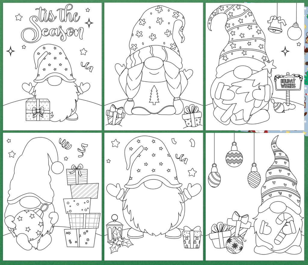 Free Printable Cute Christmas Gnome Coloring Pages