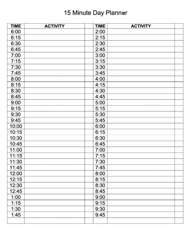 Printable 15 Minute Schedule Template