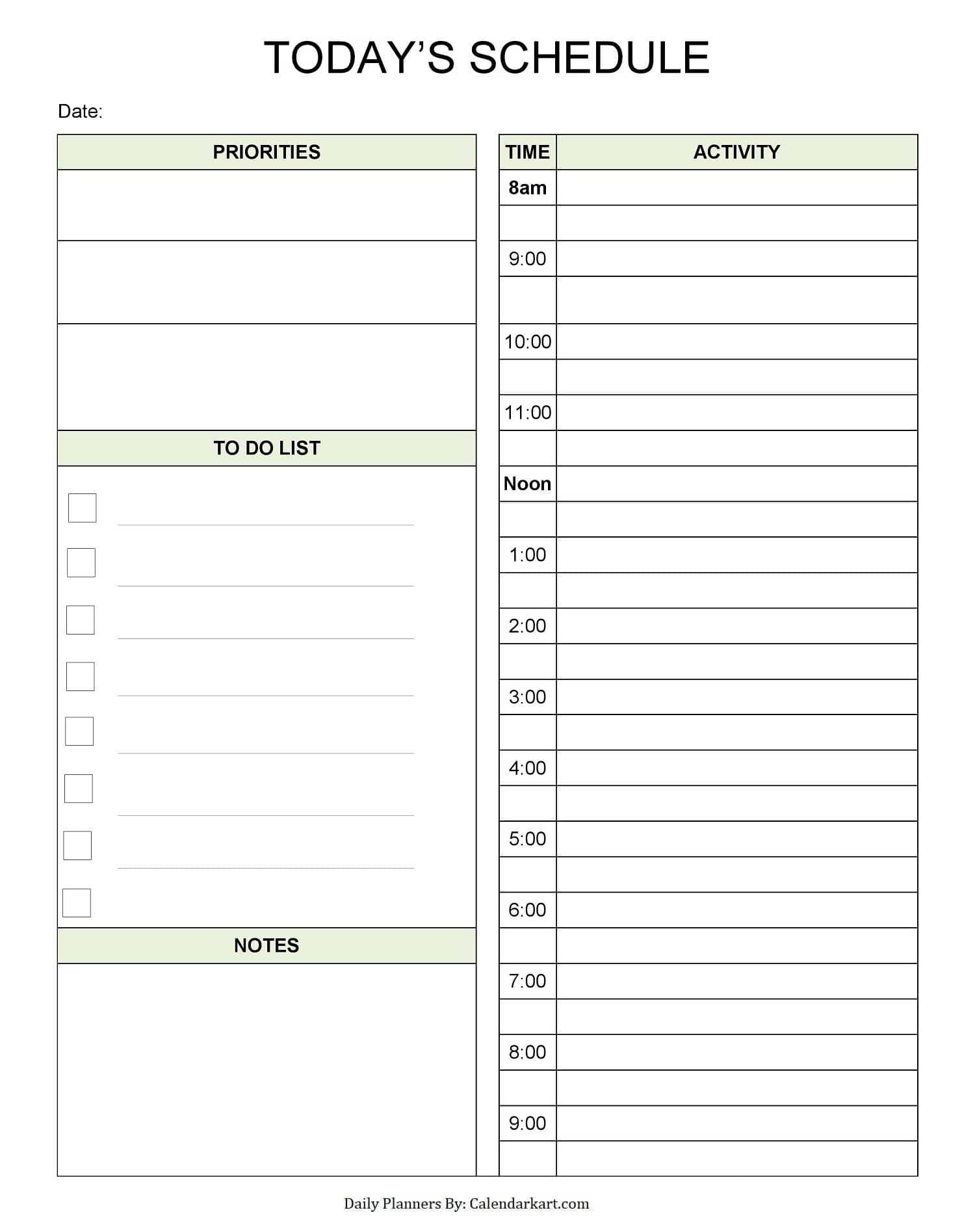 Free Printable Daily Schedule With Time Slots