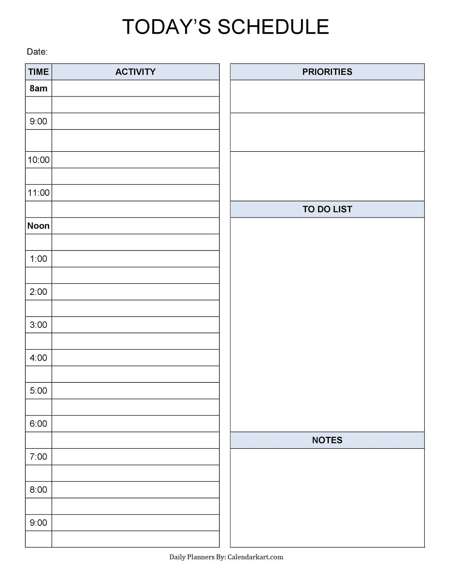 Daily Schedule Template Printable Free - Free Printable Templates