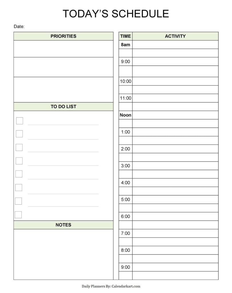 Free Printable Daily Schedule Template