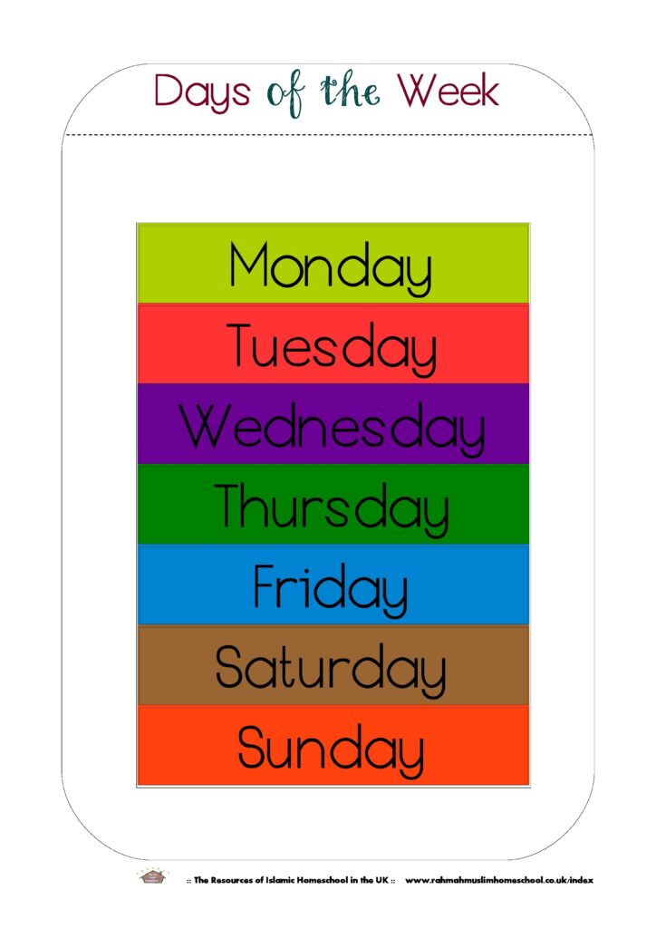 FREE Printable Days Of The Week Workbook And Poster The Islamic Home Education Resources
