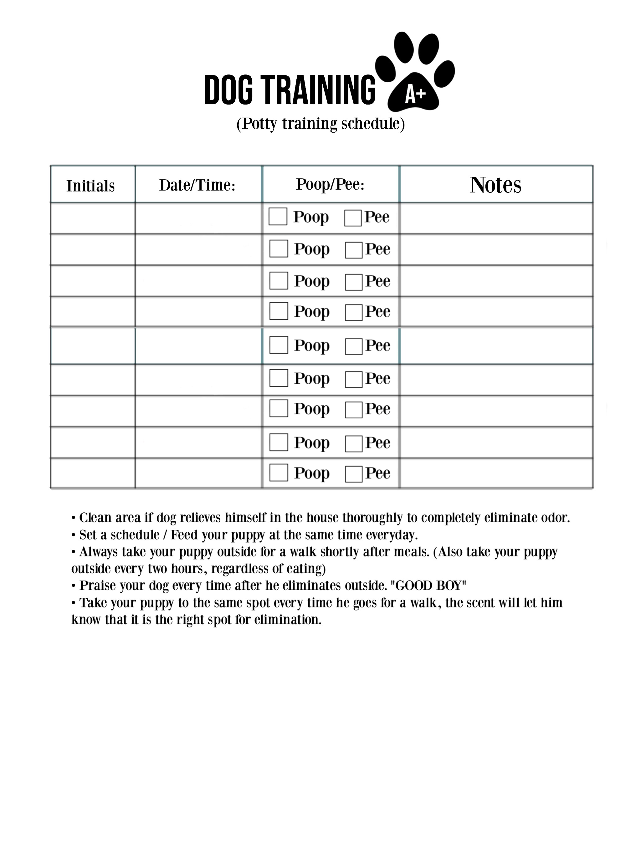 Free Printable Dog Walking Chart Potty Train Your Puppy Potty Training Puppy Dog Training Puppy Training Schedule