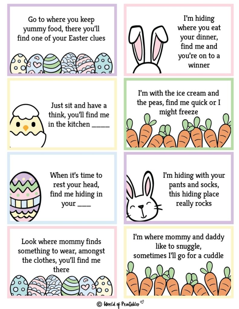 Free Printable Easter Egg Hunt Clues World Of Printables
