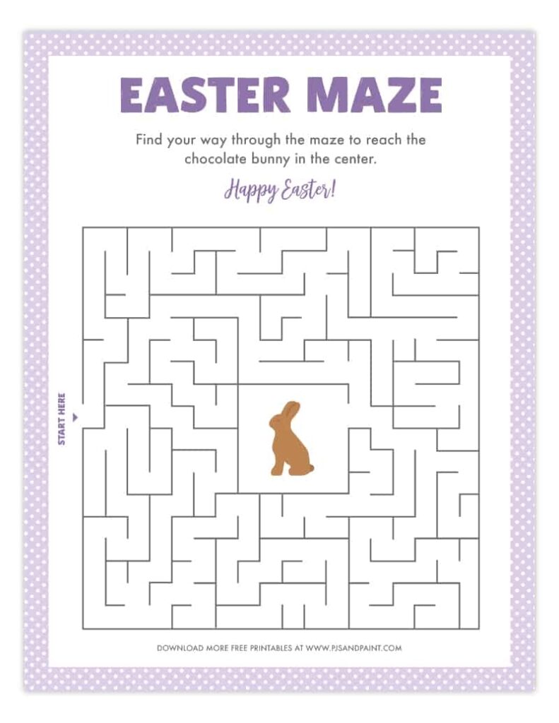 Free Printable Easter Maze Easter Games And Activities Pjs And Paint