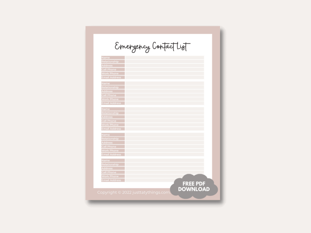 Free Printable Emergency Contact List For Home