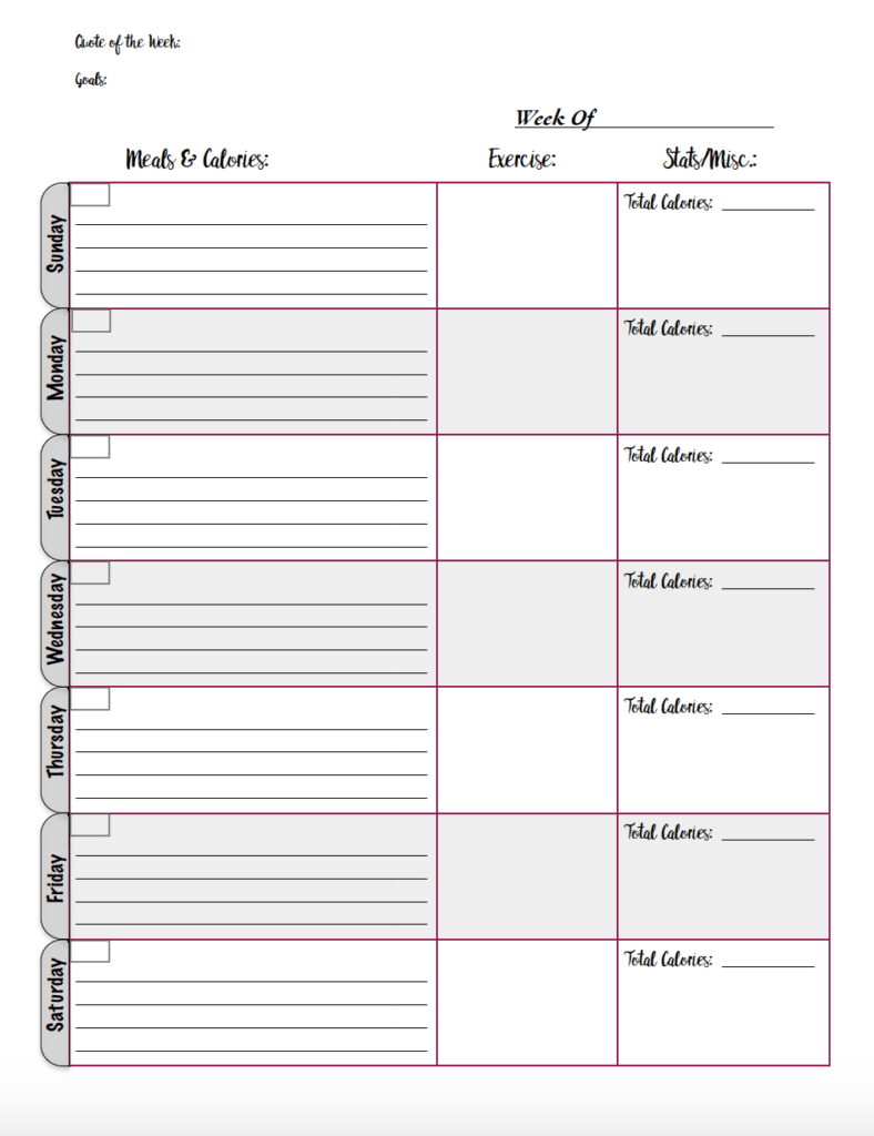 Food Log Printable Free