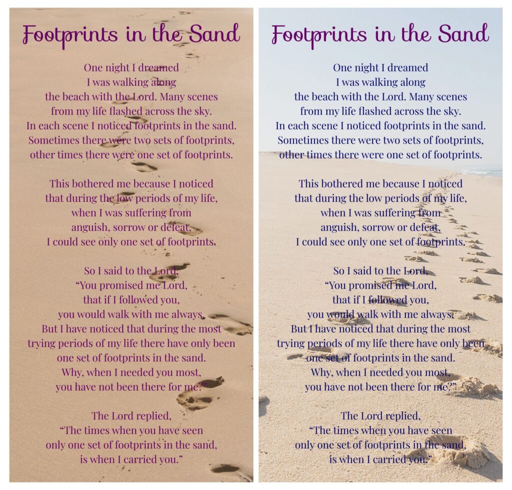 Free Printable Footprints In The Sand Bookmark Footprints Poem Printable Footprints In The Sand Poem Footprints Poem
