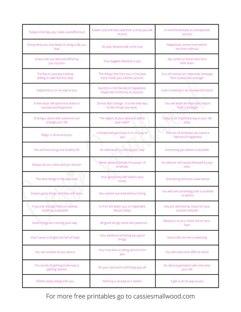 Free Printable Fortune Cookie Messages And Sayings Cassie Smallwood